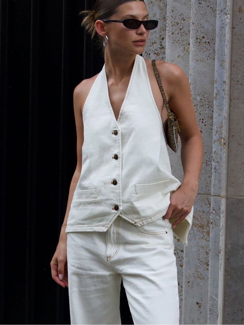Lioness Shopbop Hills Halter Top Porcelain Cream White Denim Halter Vest XS
